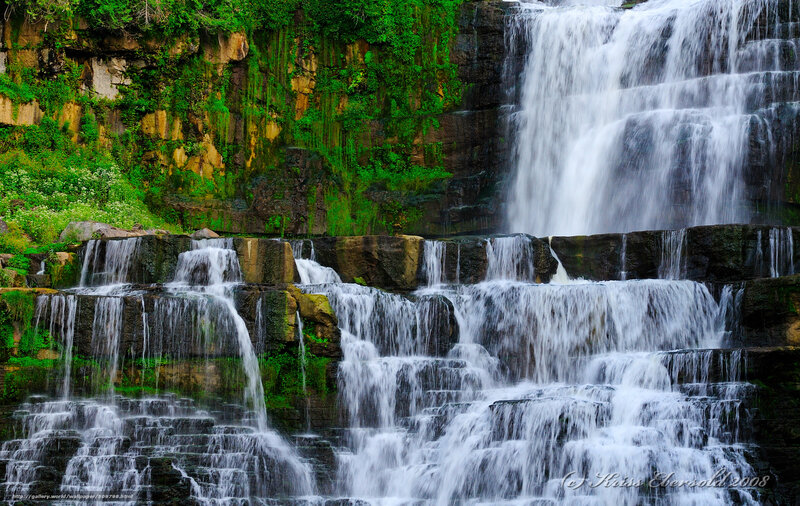 Tiered Waterfall — Green, Serene, Photograph
