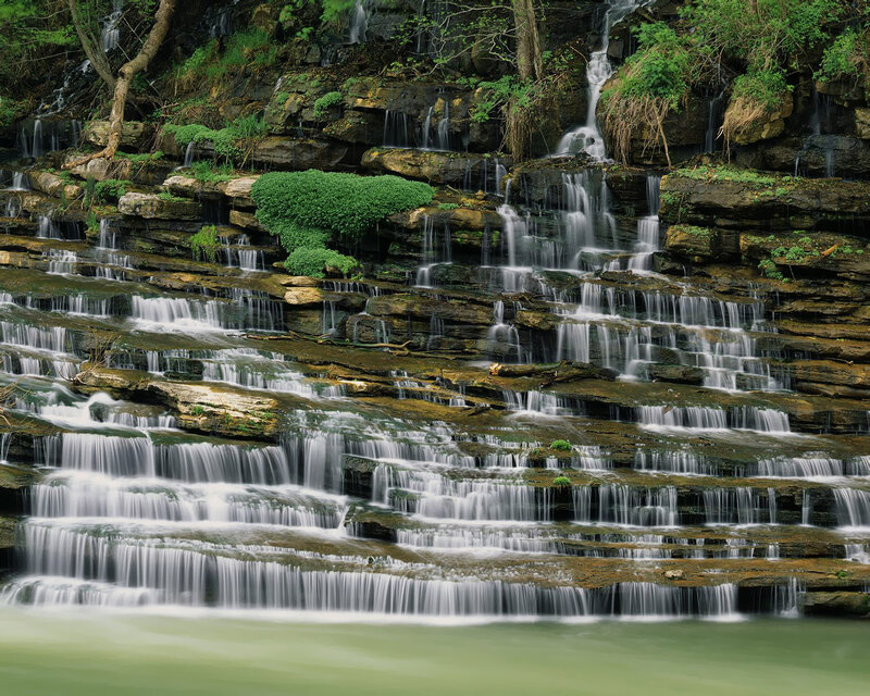 Tiered Waterfall — Green, Serene