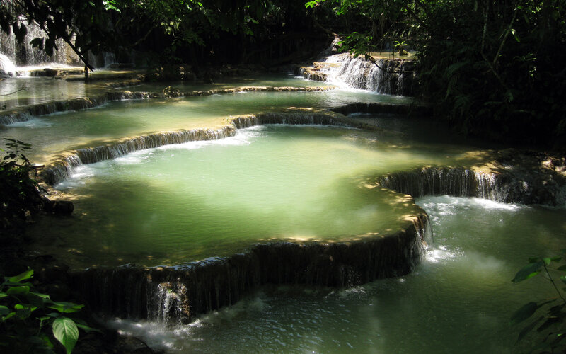 Tiered waterfall in forest
