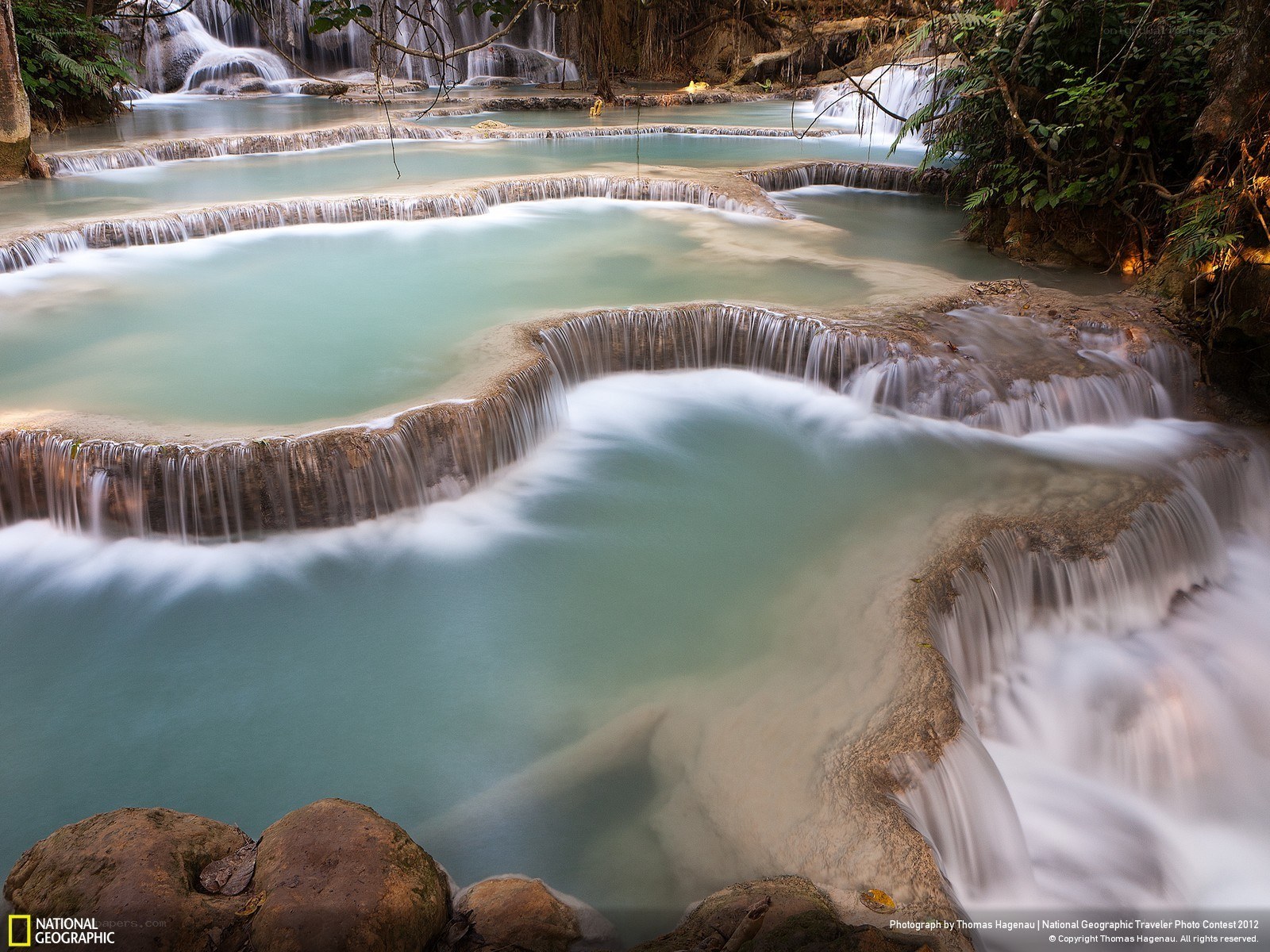 Tiered waterfall in forest