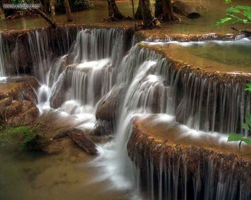 Tiered Waterfall in Forest — Brown