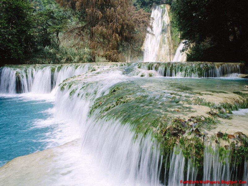 Tiered Waterfall in Forest — Green, Serene, Afternoon, Photograph, Trees, Rocks, Pool