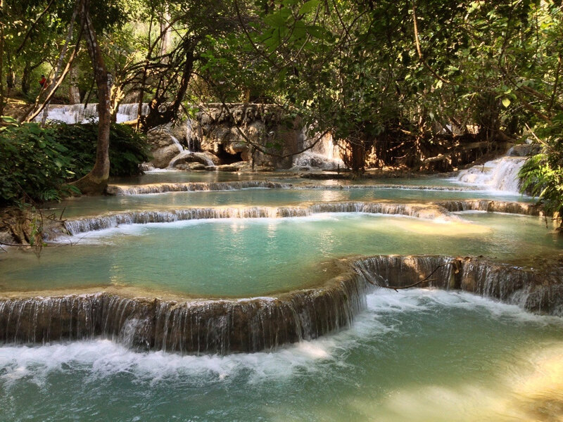 Tiered Waterfall in Forest — Green, Serene, Afternoon, Photograph, Trees, Water