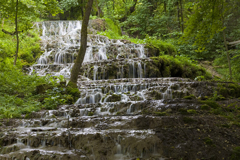Tiered Waterfall in Forest — Green, Serene, Summer