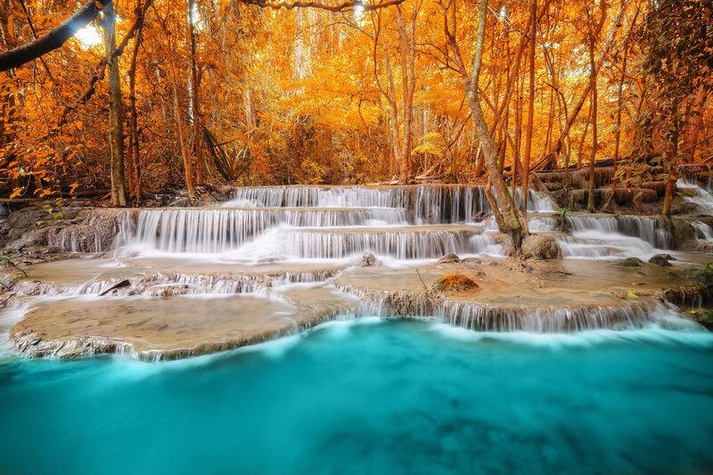 Tiered Waterfall in Forest — Orange