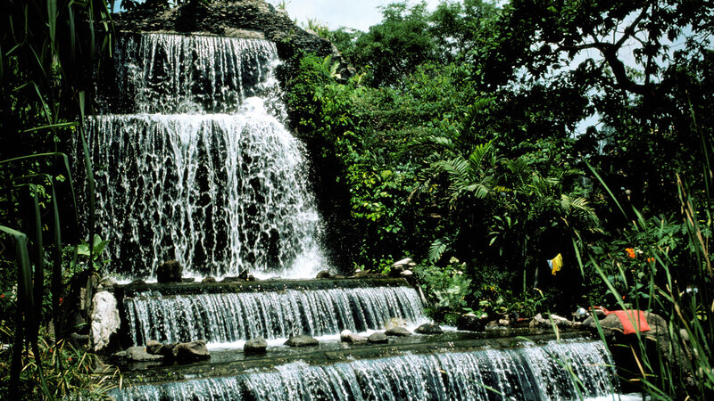 Tiered Waterfall in Garden — Green