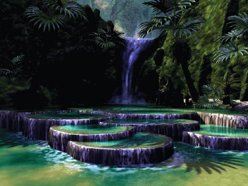 Tiered Waterfall in Jungle — Green, Serene