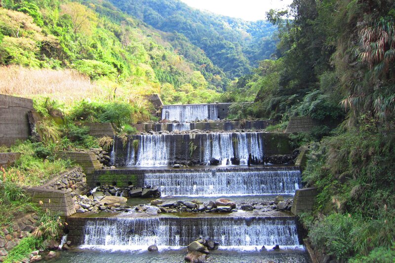 Tiered Waterfall in Valley — Green