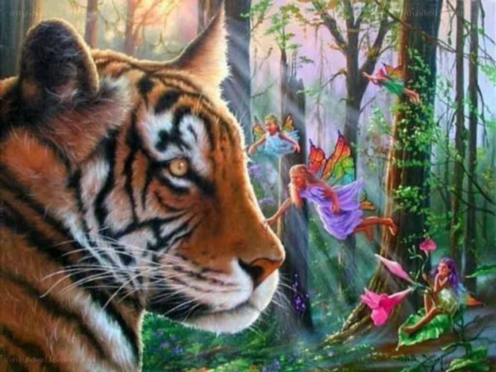 tiger and fairies in forest
