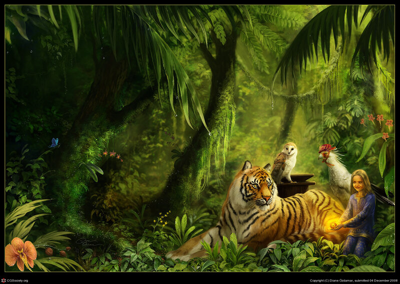 Tiger and Girl in Jungle