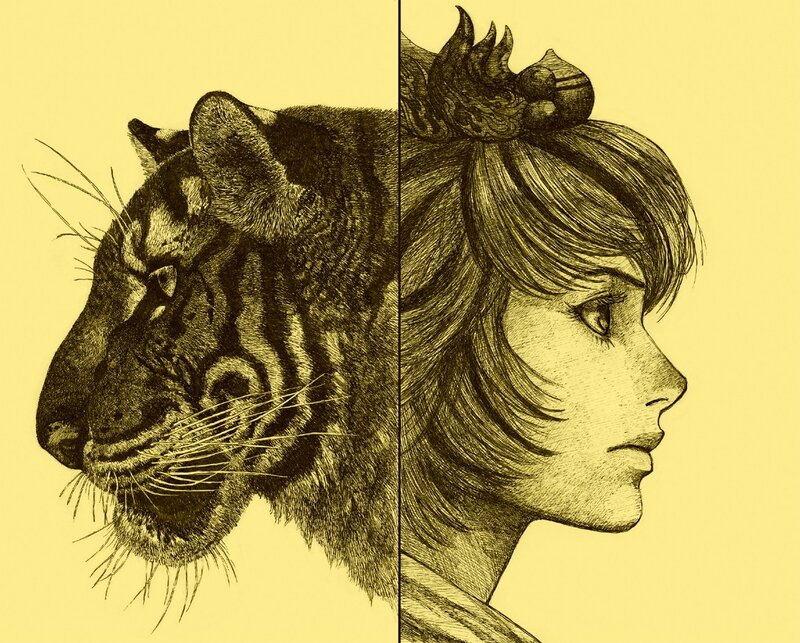 Tiger and Girl Profile — Yellow