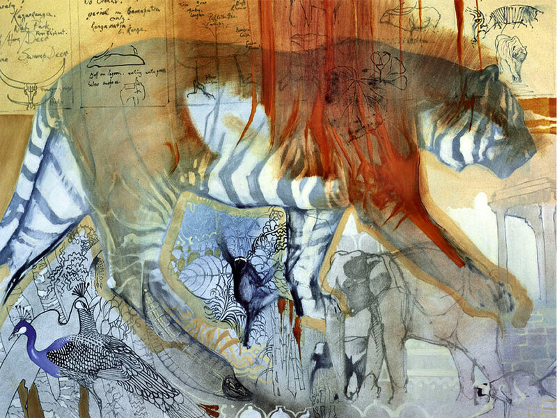 Tiger and Peacock Illustration — Brown