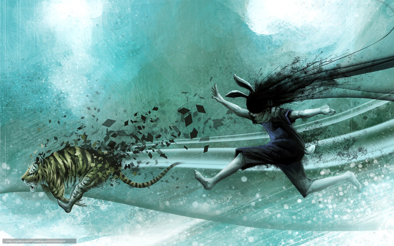 Tiger and rabbit girl in motion
