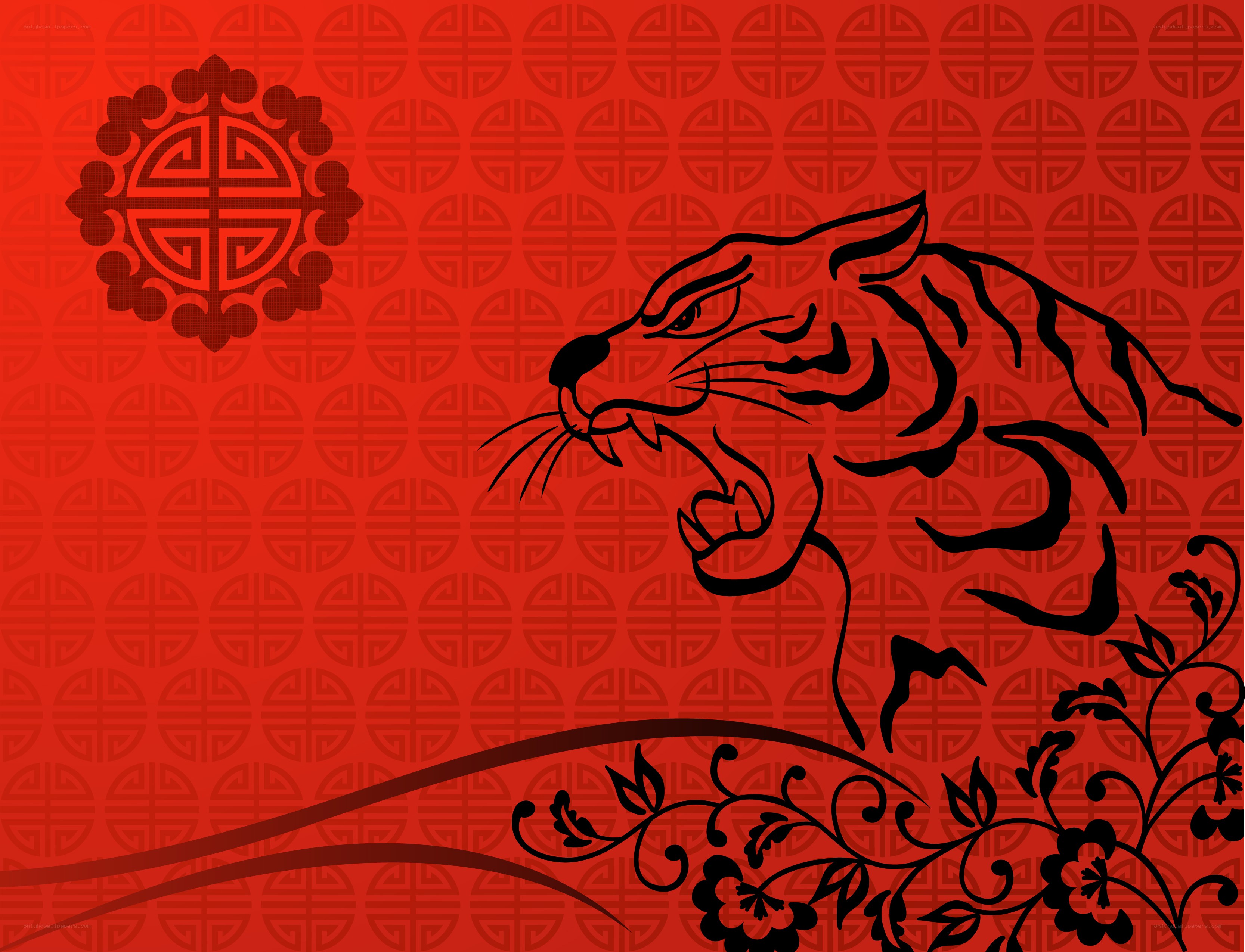 tiger and traditional pattern