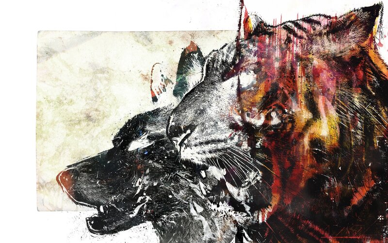 tiger and wolf art collage