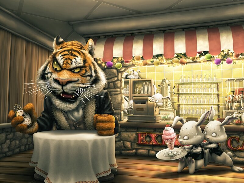Tiger at a Cafe Table