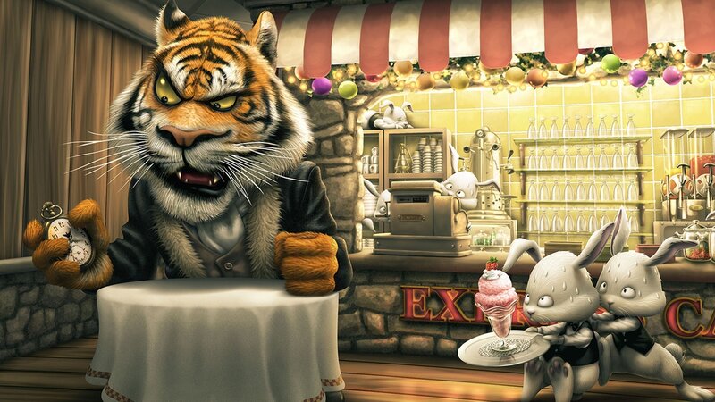 tiger at a cafe
