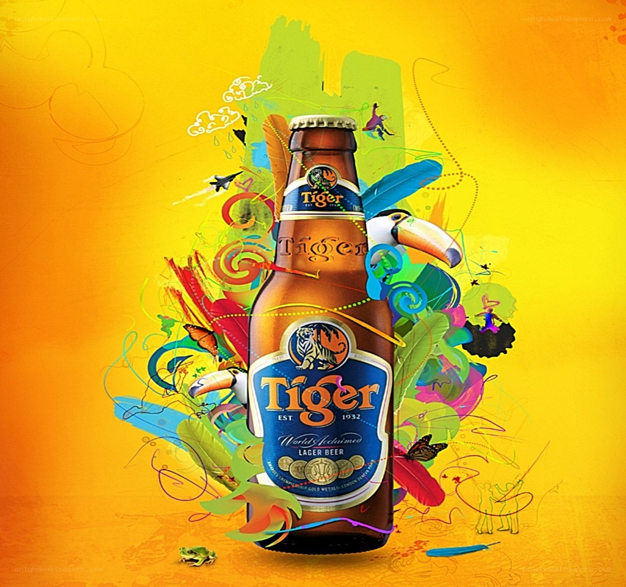 Tiger Beer bottle with vibrant art