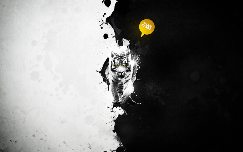 tiger breaking through ink