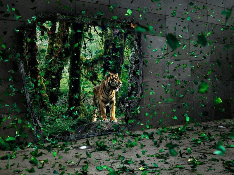 Tiger Breaking Through Wall — Green