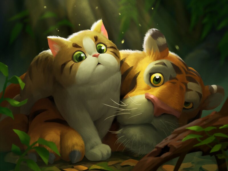 Tiger Cub and Cat