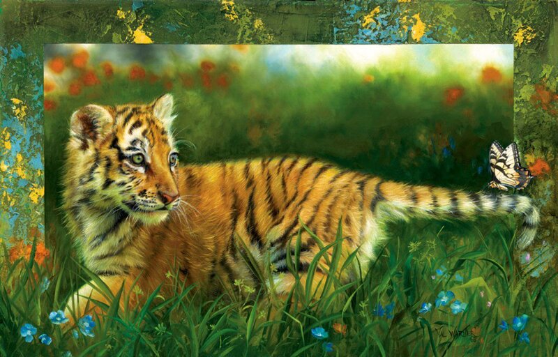 Tiger Cub in Grass — Green, Serene