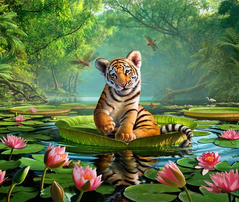 Tiger Cub on Lily Pad — Green