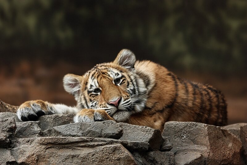Tiger Cub Resting — Orange, Calm, Photograph