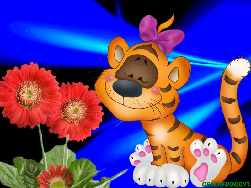 Tiger Cub with Flowers