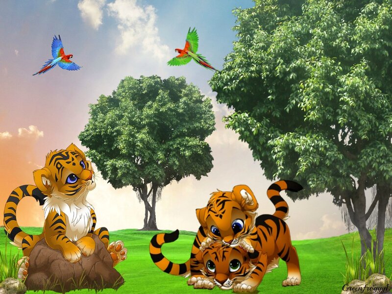 Tiger Cubs in Field