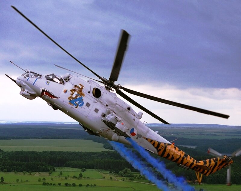 Tiger-decorated Helicopter — White