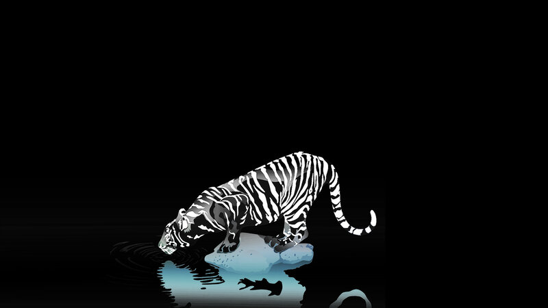 Tiger Drinking Water — Black, Dramatic, Night, Digital Art