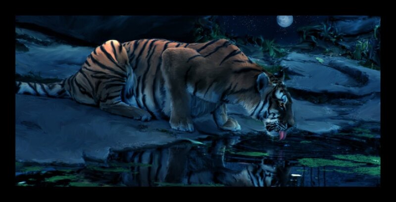 Tiger Drinking Water — Blue