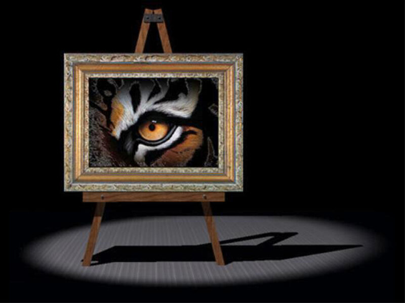 Tiger eye painting on easel