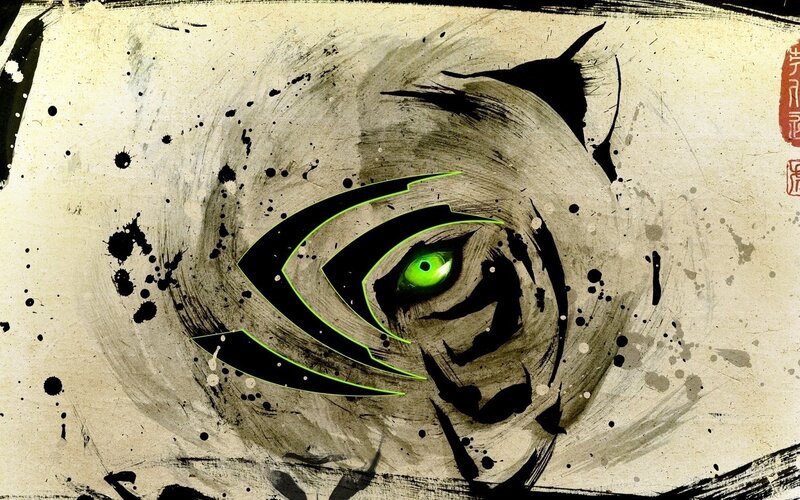 Tiger Eye with Logo — Black, Dramatic, Digital Art, Green Eye, Ink Splatters, Brush Strokes