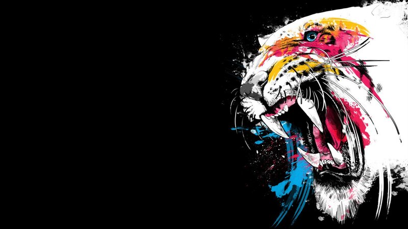 Tiger Head in Profile — Black, Aggressive