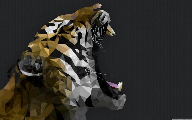 Tiger Head in Profile — Black, Dramatic, Digital Art