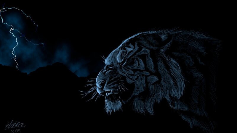 Tiger Head in Storm