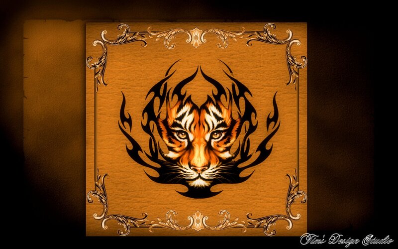 tiger head with flame design
