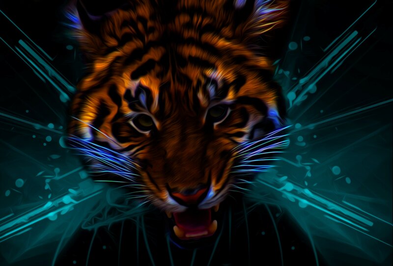 Tiger Head with Glowing Lines