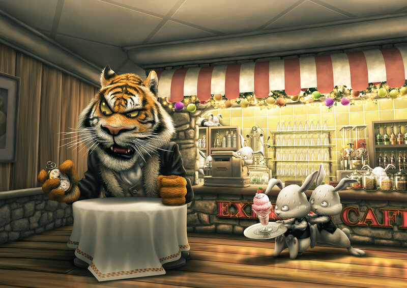 Tiger in a Cafe — Brown, Dramatic