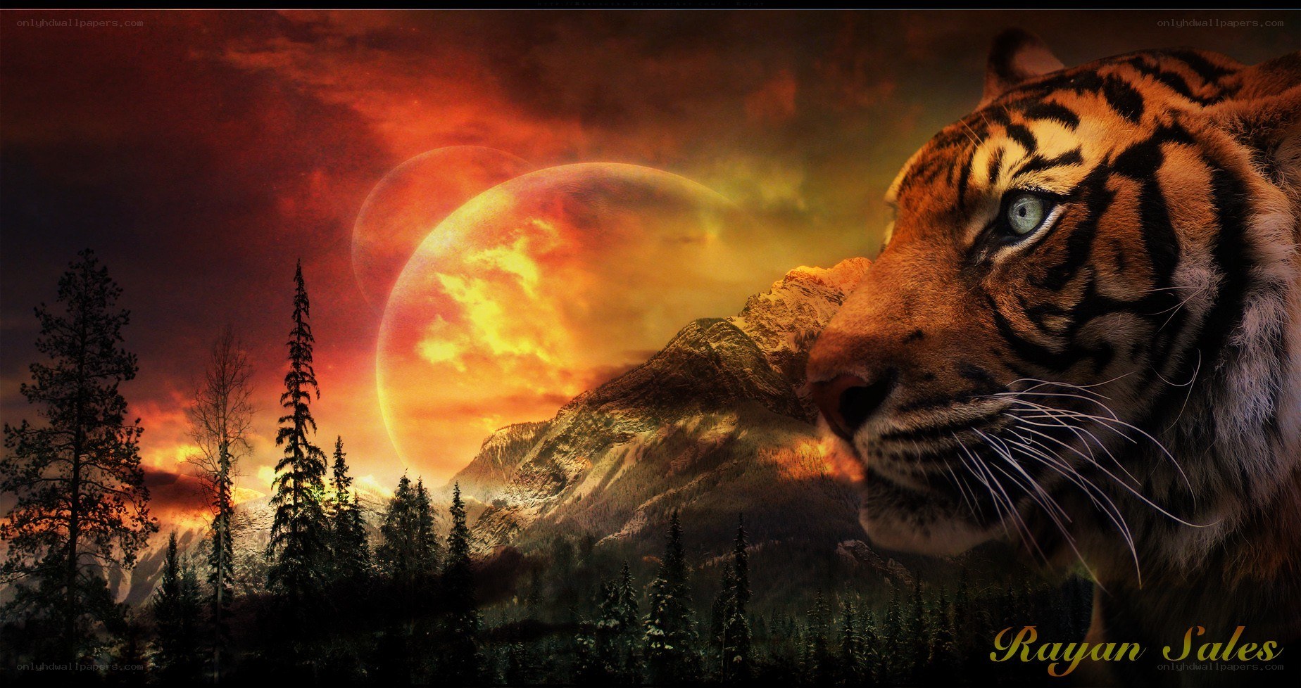 Tiger in a fantasy landscape