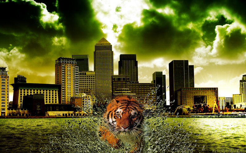 tiger in city water