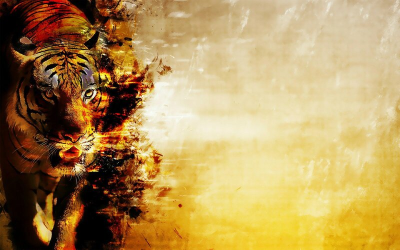 tiger in fiery art style