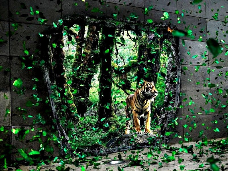 Tiger in Forest — Green, Dramatic