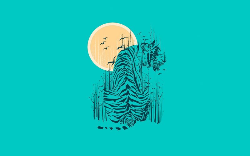 Tiger in Forest — Teal