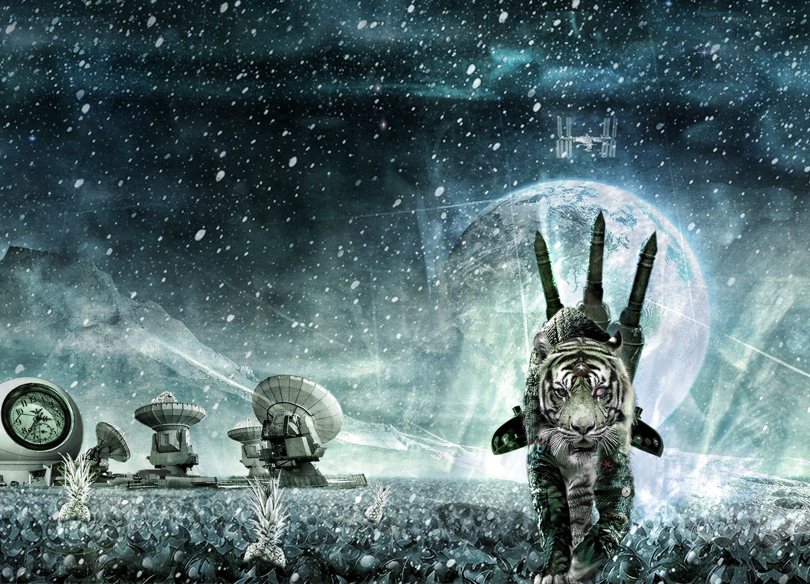 tiger in futuristic alien landscape
