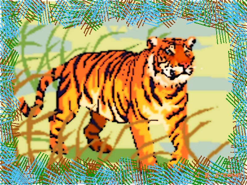 Tiger in Grass — Orange, Calm, Afternoon, Pixel Art