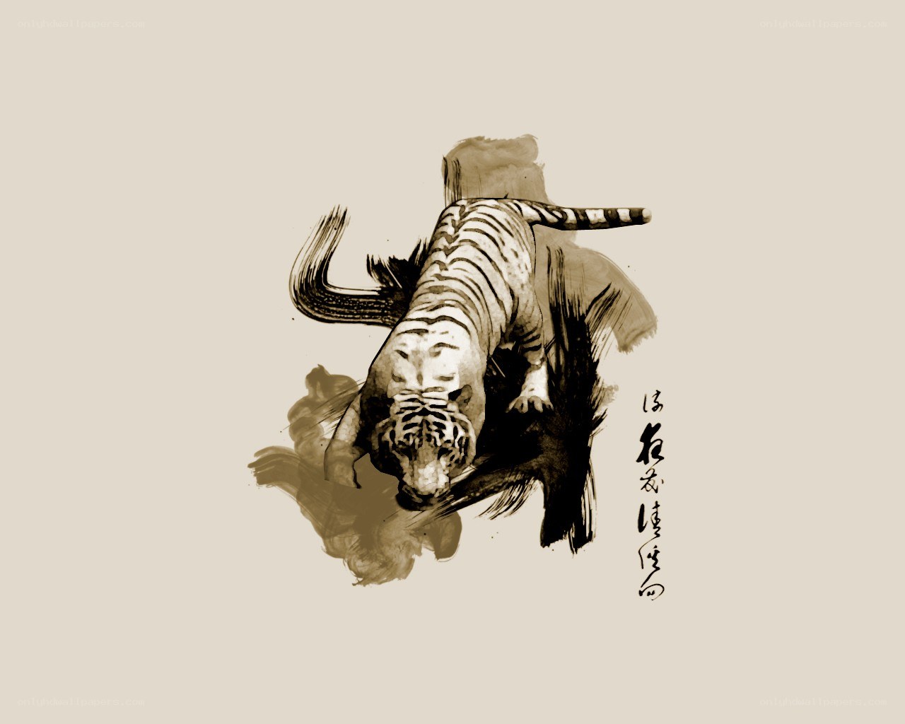 tiger in ink wash style