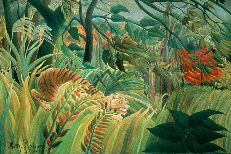 Tiger in Jungle — Green, Dramatic, Painting